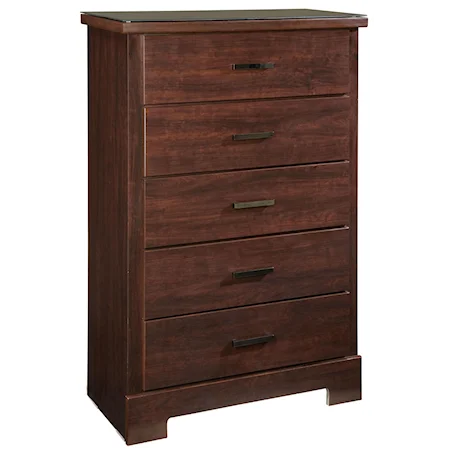 Black Glass Top Chest with 5 Drawers